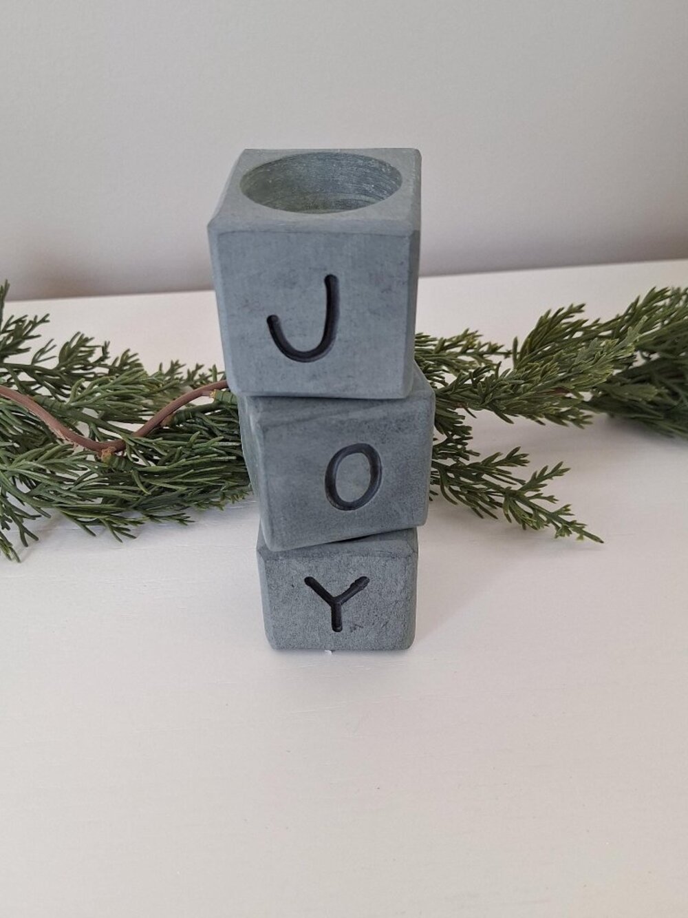 JOY Christmas stone soapstone candle holders tea light - vintage christmas